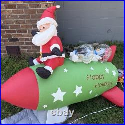 Gemmy Inflatable Santa and Penguins On Rocketship READ