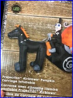Gemmy LED Lighted Pumpkin Carriage Skeleton Airblown Inflatable Halloween 11.5ft