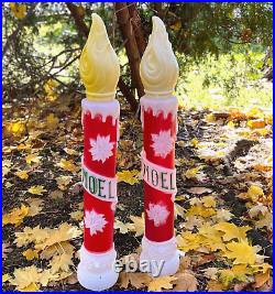 General Blow-Mold Set Of 2 Noel Christmas Light-Up Candlesticks 39 H