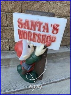 General Foam Plastic Blow Mold Light Up Elf Painting Santa's Workshop Sign Vtg