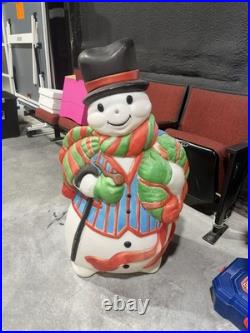 General Foam Snowman Blow Mold 42 Blue Vest, Cane, Carrot Nose, Wreath