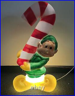 General Foam Vintage Blow Mold Christmas Elf Carrying Giant Candy Cane