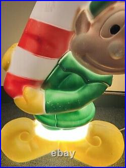 General Foam Vintage Blow Mold Christmas Elf Carrying Giant Candy Cane