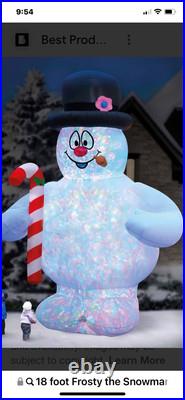 Giant Frosty The Snowman 18 Foot Inflatable With 2 Kaleidoscope Light & Led