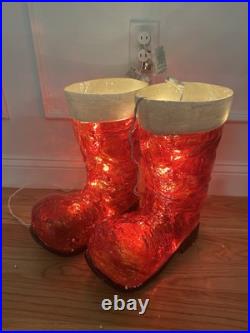 Grandin Road Illuminated Santa Boots Christmas Indoor Outdoor Decoration