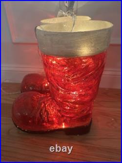 Grandin Road Illuminated Santa Boots Christmas Indoor Outdoor Decoration