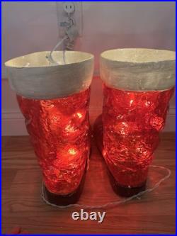 Grandin Road Illuminated Santa Boots Christmas Indoor Outdoor Decoration
