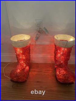 Grandin Road Illuminated Santa Boots Christmas Indoor Outdoor Decoration