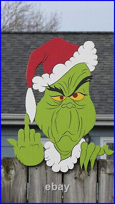 Grinch Fence Peeker Hand-Painted. EASY INSTALL