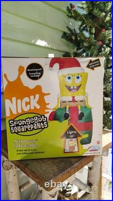 H2F NEW in Box Gemmy 2004 8 ft SpongeBob & Present Christmas Inflatable Blowup
