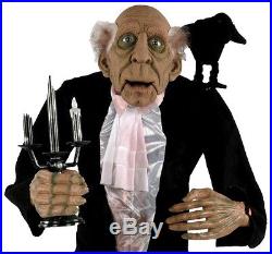 HALLOWEEN ANIMATED BUTLER With TALKING RAVEN HAUNTED HOUSE PROP DECOR LIFE SIZE