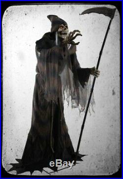 HALLOWEEN ANIMATED LED LIFESIZE JUMPING THRUST REAPER With SCYTHE HAUNTED HOUSE