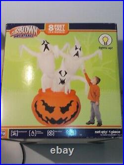 HALLOWEEN Gemmy Inflatable Ghost Pumpkin and Gargoyle Lights Speaks New Old Sto