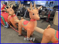 HOME ACCENTS SELF INFLATABLE 16 ft LIGHTED SANTA AND SLEIGH WITH REINDEER GIANT