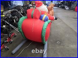 HOME ACCENTS SELF INFLATABLE 16 ft LIGHTED SANTA AND SLEIGH WITH REINDEER GIANT
