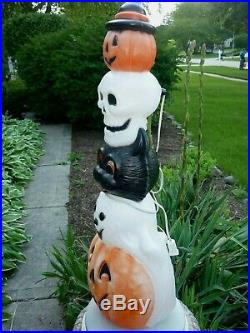 HTF Halloween BlowMold Totem Stack Pumpkin Cat Skull & Ghost Lighted Plastic 32