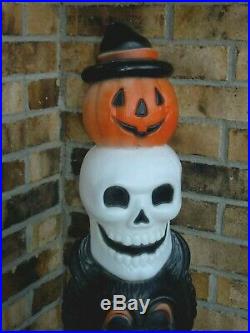 HTF Halloween Blow Mold Totem Stack Pumpkin Cat Skull Ghost Lighted Plastic 32