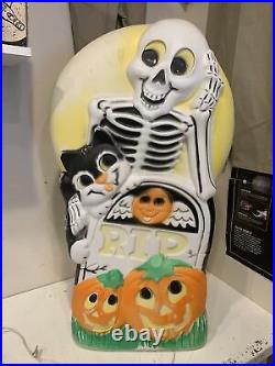 HTF Sun Hill Skeleton Tombstone Cat Double Sided pumpkin Halloween Blow mold