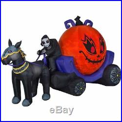 Halloween Airblown Inflatable Fire & Ice Reaper Pumpkin Carriage Scene12 ft Long