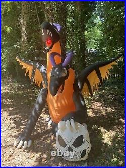 Halloween Airblown Inflatable Gemmy 7 Ft Two Headed Dragon Flaming Mouth