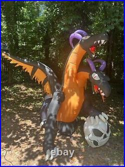 Halloween Airblown Inflatable Gemmy 7 Ft Two Headed Dragon Flaming Mouth