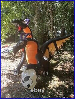 Halloween Airblown Inflatable Gemmy 7 Ft Two Headed Dragon Flaming Mouth