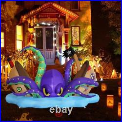Halloween Animated 7.5FT Inflatable Giant Octopus with Light-Up Pirate Ship