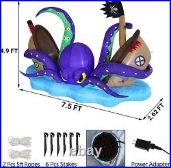 Halloween Animated 7.5FT Inflatable Giant Octopus with Light-Up Pirate Ship