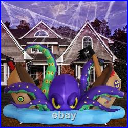 Halloween Animated 7.5FT Inflatable Giant Octopus with Light-Up Pirate Ship