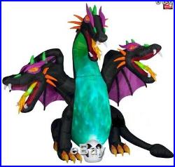 Halloween Animated Wings 3 Headed Dragon Fire & Ice Inflatable Airblown 10 Ft