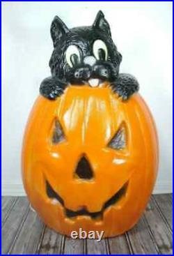 Halloween Blow Mold Jack-O-Lantern Pumpkin Black Cat Lighted TPI 27 FREE SHIP