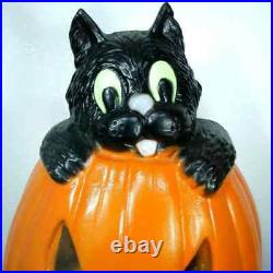 Halloween Blow Mold Jack-O-Lantern Pumpkin Black Cat Lighted TPI 27 FREE SHIP