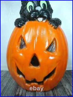 Halloween Blow Mold Jack-O-Lantern Pumpkin Black Cat Lighted TPI 27 FREE SHIP