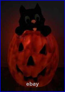 Halloween Blow Mold Jack-O-Lantern Pumpkin Black Cat Lighted TPI 27 FREE SHIP