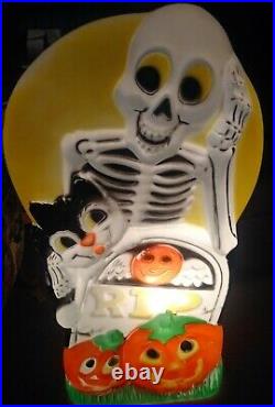 Halloween Blow Mold Skeleton Cat Pumpkin Light-up 34 Double-Sided Sunhill
