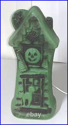 Halloween Haunted House Mansion 16 Inch Vtg 1970 Green Blow Mold Lighted