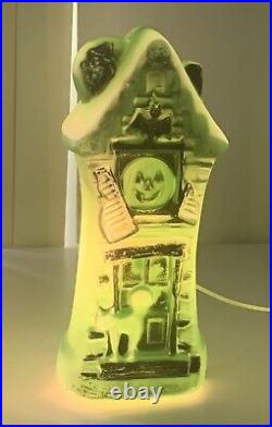 Halloween Haunted House Mansion 16 Inch Vtg 1970 Green Blow Mold Lighted