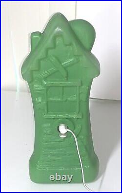 Halloween Haunted House Mansion 16 Inch Vtg 1970 Green Blow Mold Lighted