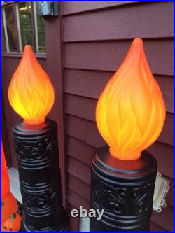 Halloween Haunted House Porch Candles Black Orange Flame Empire Mold PAIR
