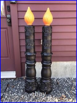 Halloween Haunted House Porch Candles Black Orange Flame Empire Mold PAIR