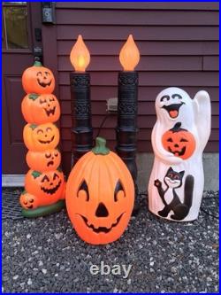 Halloween Haunted House Porch Candles Black Orange Flame Empire Mold PAIR