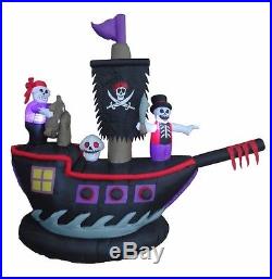 Halloween Lighted Air Blown Inflatable Yard Decoration Pirate Ship Skeleton Crew