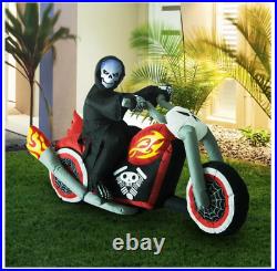 Halloween Lighted Grim Reaper Flaming Motorcycle Self-Inflatable Yard Decor