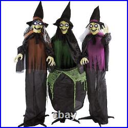Haunted Hill Farm Life-Size Scary Talking 3 Witches with Cauldron Halloween