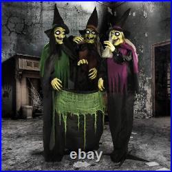 Haunted Hill Farm Life-Size Scary Talking 3 Witches with Cauldron Halloween