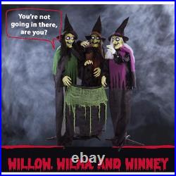 Haunted Hill Farm Life-Size Scary Talking 3 Witches with Cauldron Halloween