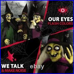Haunted Hill Farm Life-Size Scary Talking 3 Witches with Cauldron Halloween