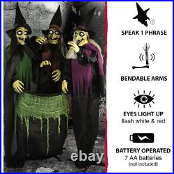 Haunted Hill Farm Life-Size Scary Talking 3 Witches with Cauldron Halloween
