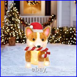 Holiday Living 21-in LED Corgi with Candy Cane Yard Decoration