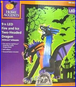 Home Accents 9' Inflatable LED Lights Fire Ice Red Blue 2 Headed Dragon New